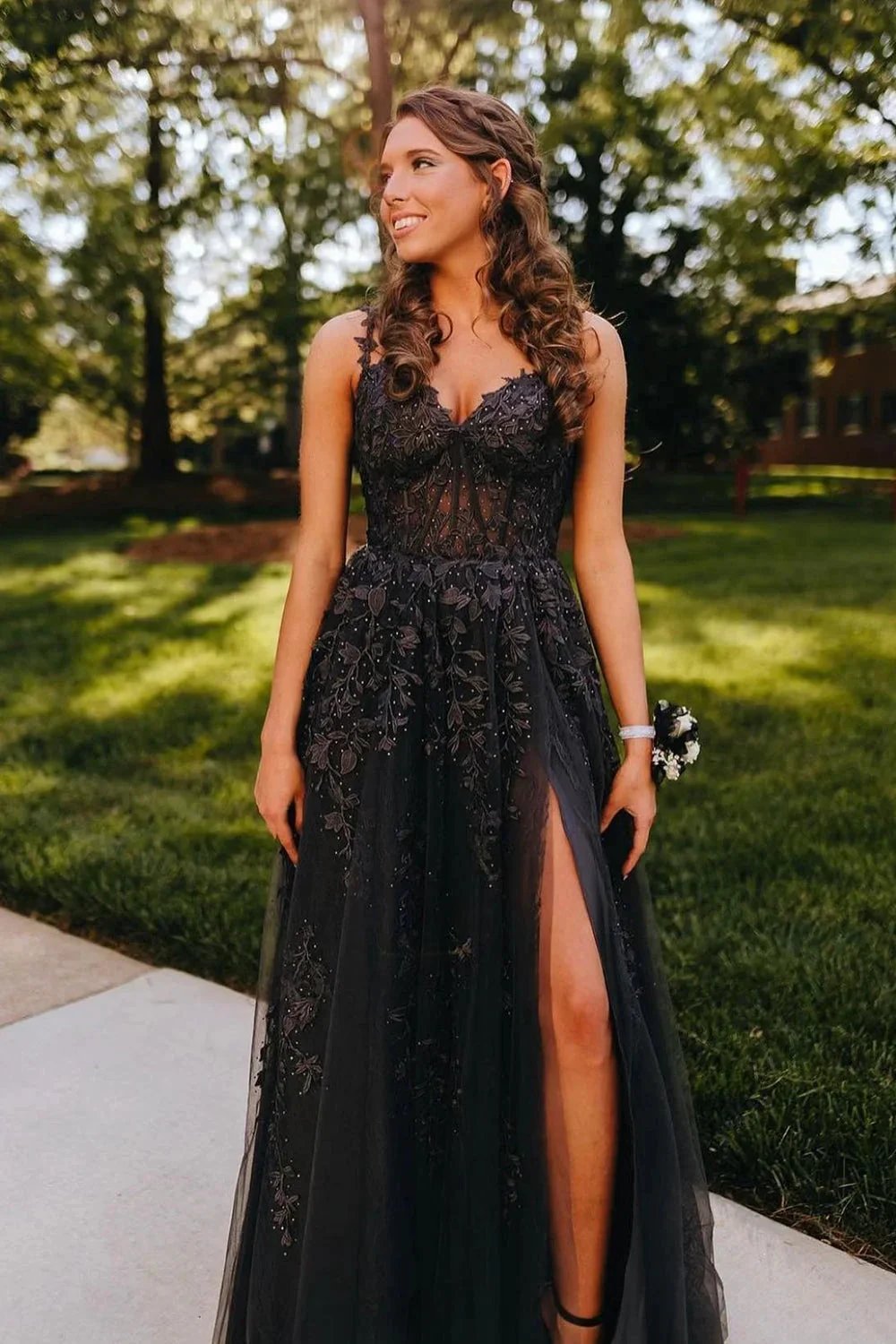Mariana |A-line Sweetheart Lace Tulle Prom Dress with Slit by KissProm