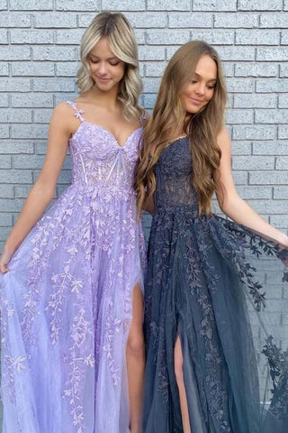 Mariana | Vestido de fiesta de tul con encaje y escote en forma de corazón con abertura
