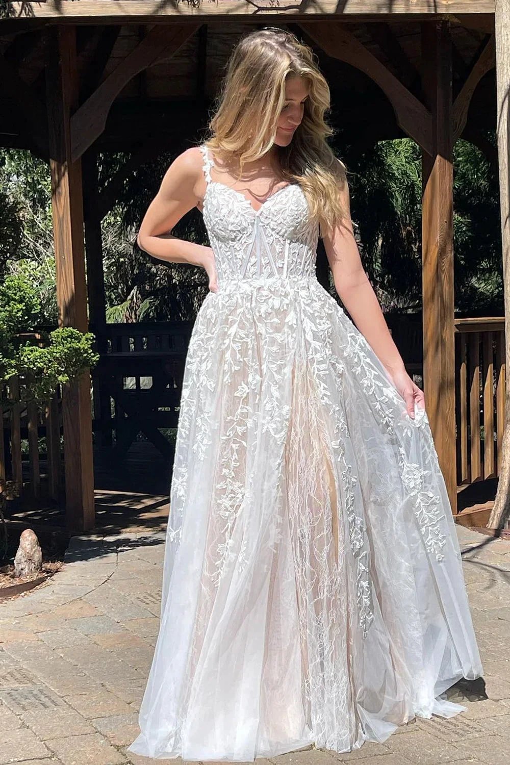 Mariana |A-line Sweetheart Lace Tulle Prom Dress with Slit by KissProm