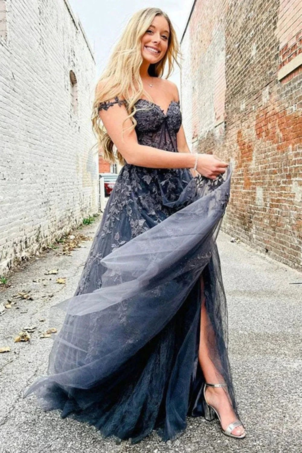 Mariana |A-line Sweetheart Lace Tulle Prom Dress with Slit by KissProm