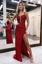 Sparkly Blue Sheath Sequins Long Prom Dress with Slit by KissProm