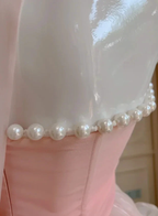 Simple Halter Pink Tulle Pearls Beaded High-Low Ruffles Homecoming Dress Party Dress Y8582 by simplepromdress