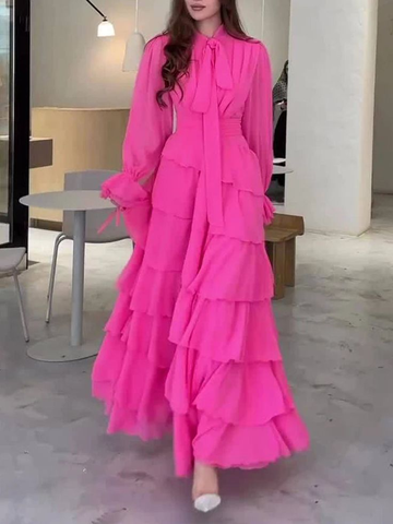 Schickes Chiffon-Ballkleid mit Rüschen und Lagenmuster, Abendkleid Y7640