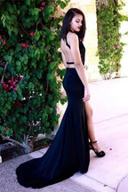 Halter Split Front Open Back Sleeveless Mermaid Long Prom Dress by BIZTUNNEL