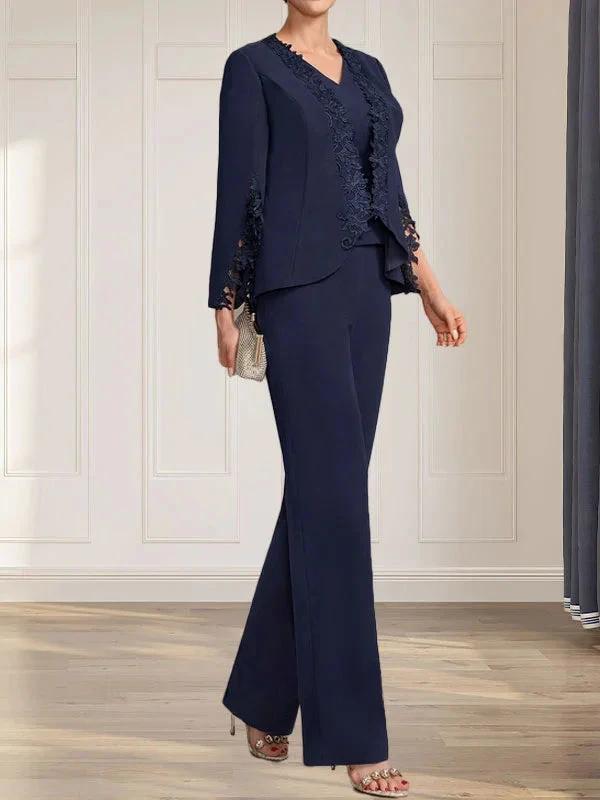 Separates Jumpsuit/Pantsuit V-Neck Floor-Length Chiffon Mother of the Bride Dress by Dreamylily