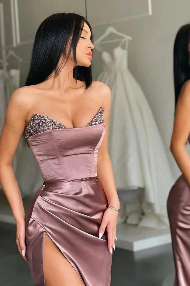 V-neck Stain Mermaid Long Prom Dress with Sequins and Slit by BIZTUNNEL