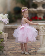 Elegant Knee-Length Pink Flower Girl Dress with Floral Appliques - photo 4