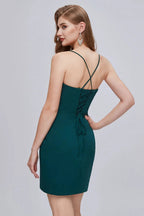 Chic V Neck Spaghetti Strap Lace Up Short Homecoming Dresses by Cicinia