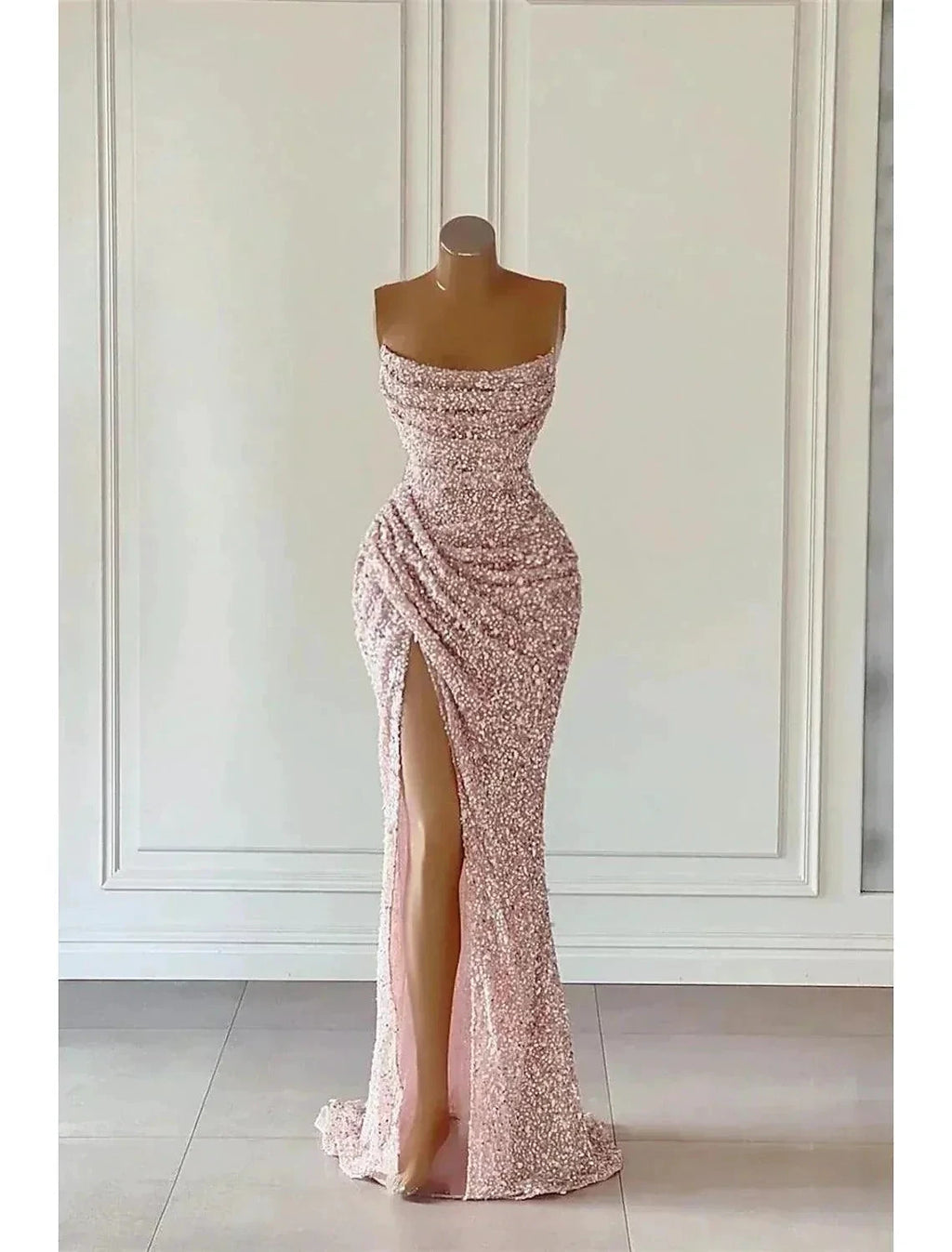 Elegant Dress Formal Prom Floor Length Sleeveless Strapless Sequined with Glitter Sequin Prom Dresses by Aabei Dress