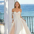 Word Wedding Dresses Women's Elegant Bohemian Beaded Sweetheart Princess Off Shoulder Long Sleeve Lace Applique Bride Gowns by payinti