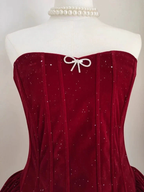 Cute A Line Strapless Burgundy Velvet Ruffles Homecoming Dress Y7972 by simplepromdress