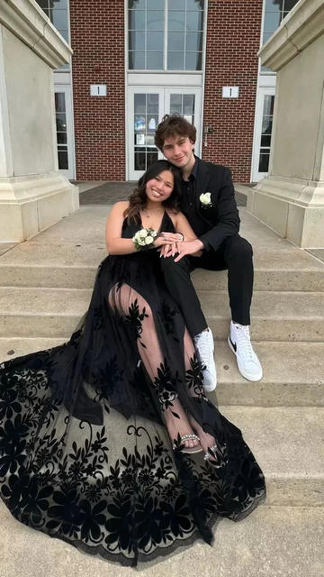 Black A-line V Neck Prom Dress Black Evening Gown Y6517 by simplepromdress