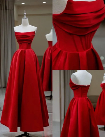 Stylish Flat Neck Satin Backless Pleated Floor Length A Line Evening Gown Prom Dress Y6815 by simplepromdress