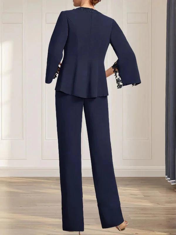 Separates Jumpsuit/Pantsuit V-Neck Floor-Length Chiffon Mother of the Bride Dress by Dreamylily