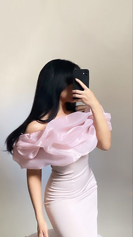 Vestido de fiesta rosa con hombros descubiertos Y7639