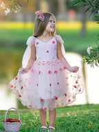 Tulle Knee-length Strawberry Embroidery Flower Girl Dress - photo 1