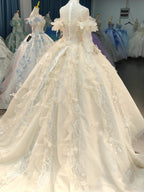 Exquisite High-Neck Tulle Ball Gown Wedding Dress with Crystal Embroidery & Ruffled Detachable Sleeves Ye-2022 by ZAPDRESS