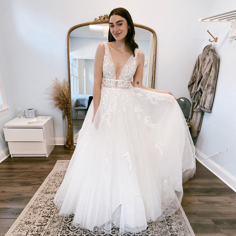Pastrol  Wedding Dresses V-neck Backless Tulle For Women 2023 Bride A-LINE Appliques Vestidos De Novia Made To Order