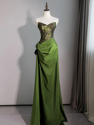 Vestido de fiesta vintage verde con escote corazón y corte sirena, vestido de noche largo Y7624
