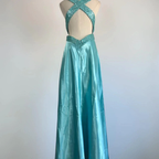 Blue V Neck Satin Sequin Formal Prom Dress Backless Evening Dress Y8548 by simplepromdress