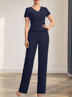 Separates Jumpsuit/Pantsuit V-Neck Floor-Length Chiffon Mother of the Bride Dress