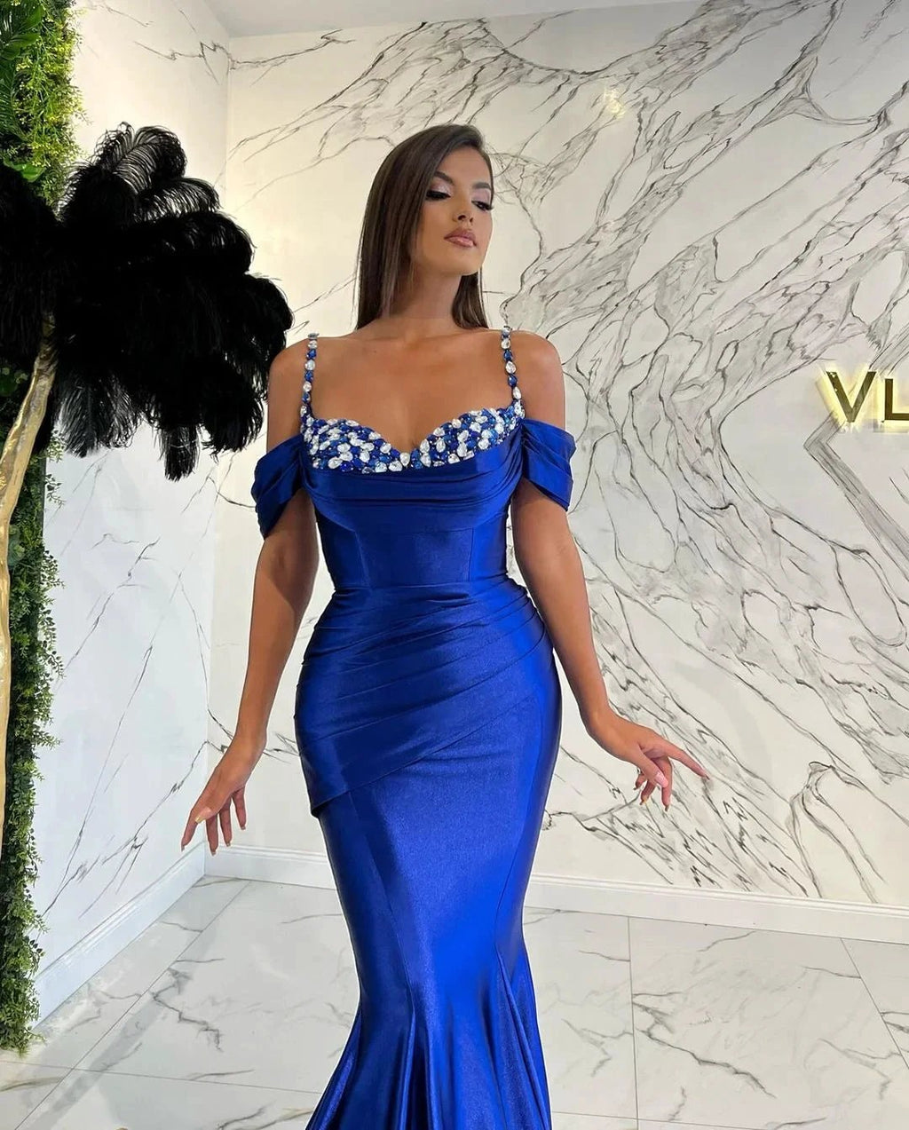 Long Mermaid Spaghetti Straps Sweetheart Satin Evening Prom Dress by BIZTUNNEL