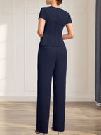 Separates Jumpsuit/Pantsuit V-Neck Floor-Length Chiffon Mother of the Bride Dress