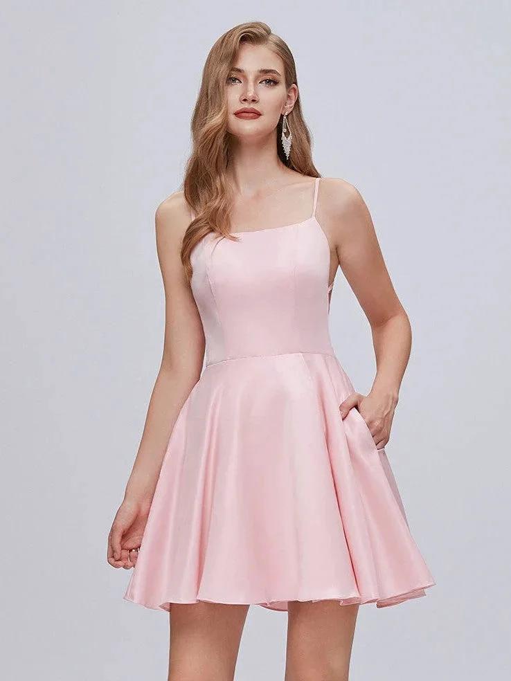 Spaghetti Strap A Line Backless Short Homecoming Dresses by Cicinia