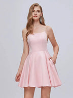 Spaghetti Strap A Line Backless Short Homecoming Dresses by Cicinia