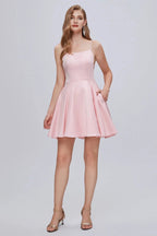 Spaghetti Strap A Line Backless Short Homecoming Dresses by Cicinia