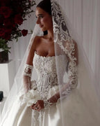 Arabic Lace Saudi Ball Gown Wedding Dress For Bride Strapless Pearls Satin Wedding Dresses Ruffle Dubai R Bridal Gowns Plus Size (ZD17412)