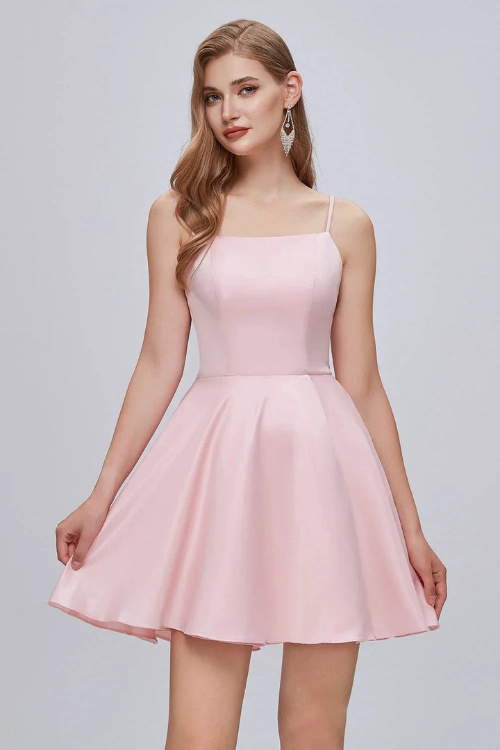 Spaghetti Strap A Line Backless Short Homecoming Dresses by Cicinia