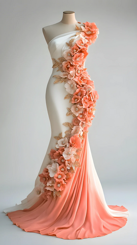 Classy Peony Flower Appliques Chiffon Prom Dress Long Mermaid Evening Dress Y8566
