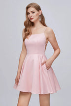 Spaghetti Strap A Line Backless Short Homecoming Dresses by Cicinia