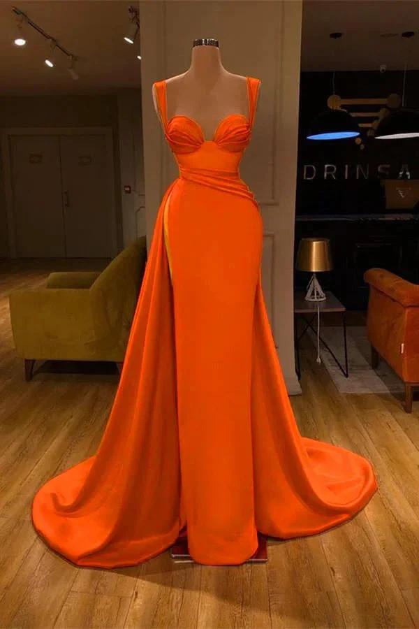 Stunning Long Sweetheart Mermaid Satin Prom Dresses with High Slit by BIZTUNNEL