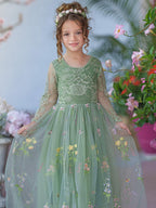 Floral Lace Embroidered Tulle A-Line Full-Length Garden Flower Girl Dress - photo 6
