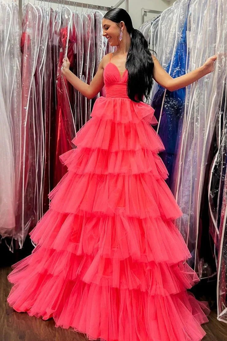 Lavender V-Neck Ruffle Tiered Long Prom Gown by KissProm
