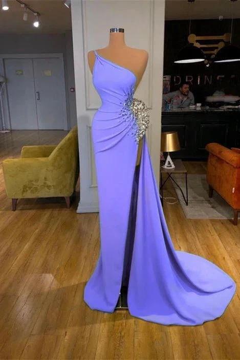 Long One Shoulder Sequin Mermaid Prom Dresses with Slit by BIZTUNNEL