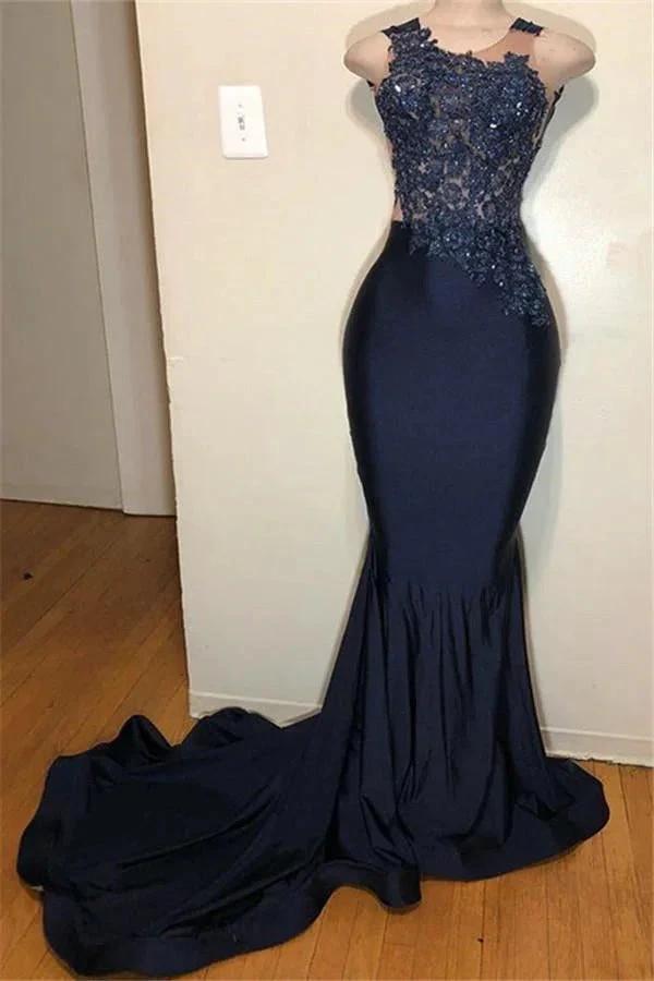 Off The Shoulder Sleeveless Mermaid Prom Dress with Intricate Appliques by BIZTUNNEL