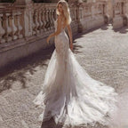 Sexy Spaghetti Straps Vestidos De Novia Lace V-Neck Mermaid Wedding Dresses Appliques Backless Vestido De Noiva by payinti