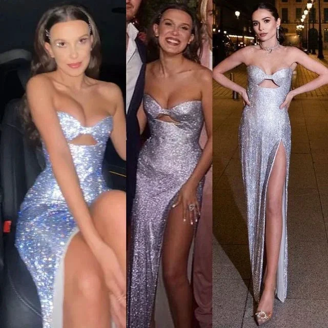 Sparkly Strapless Sequins Prom Dress Slit Sheath Party Evening Gown Y8167 by simplepromdress