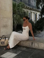 White Spaghetti Straps Long Evening Dress Formal Dress Y7201 by simplepromdress