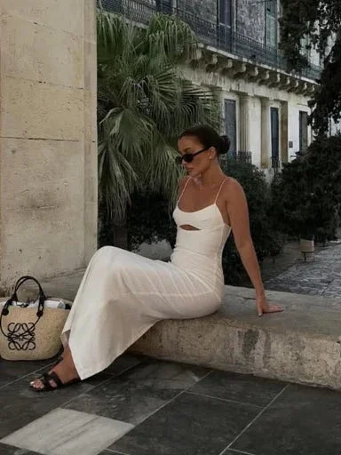 White Spaghetti Straps Long Evening Dress Formal Dress Y7201 by simplepromdress