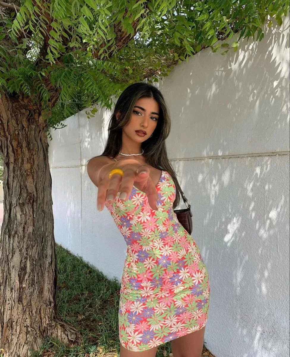 Floral Print Spaghetti Straps Mini Homecoming Dress Y2688 by simplepromdress