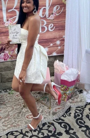 Sweet Pink Strapless Satin Print Homecoming Dress,Short Prom Dress With Bow Y7965 by simplepromdress