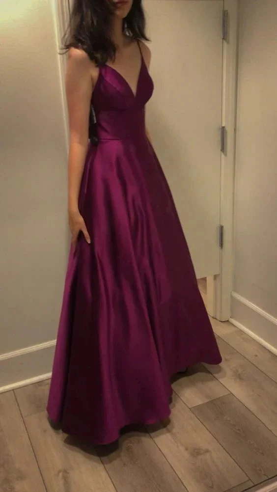 Satin Spaghetti Straps Elegant Long Evening Gown Women Sexy Prom Dress Y7204 by simplepromdress