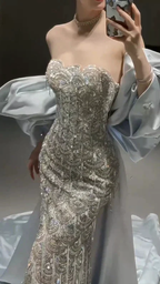 Sparkly Satin Beaded Mermaid Evening Dress Long Prom Dress With Bow Y8330 by simplepromdress
