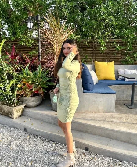 Cute Sage Green Short Homecoming Dress with Long Sleeves Sexy Party Dress Y1913 by simplepromdress