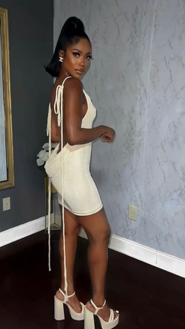 Women Spaghetti Strap Backless Dress Short Homecoming Dress Y1948