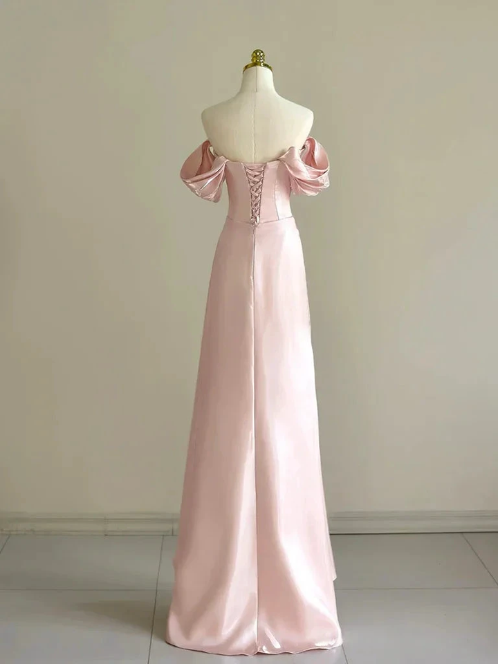 Pretty Off Shoulder Pink Long Prom Dress Formal Evening Dress With Beads Y8049 by simplepromdress